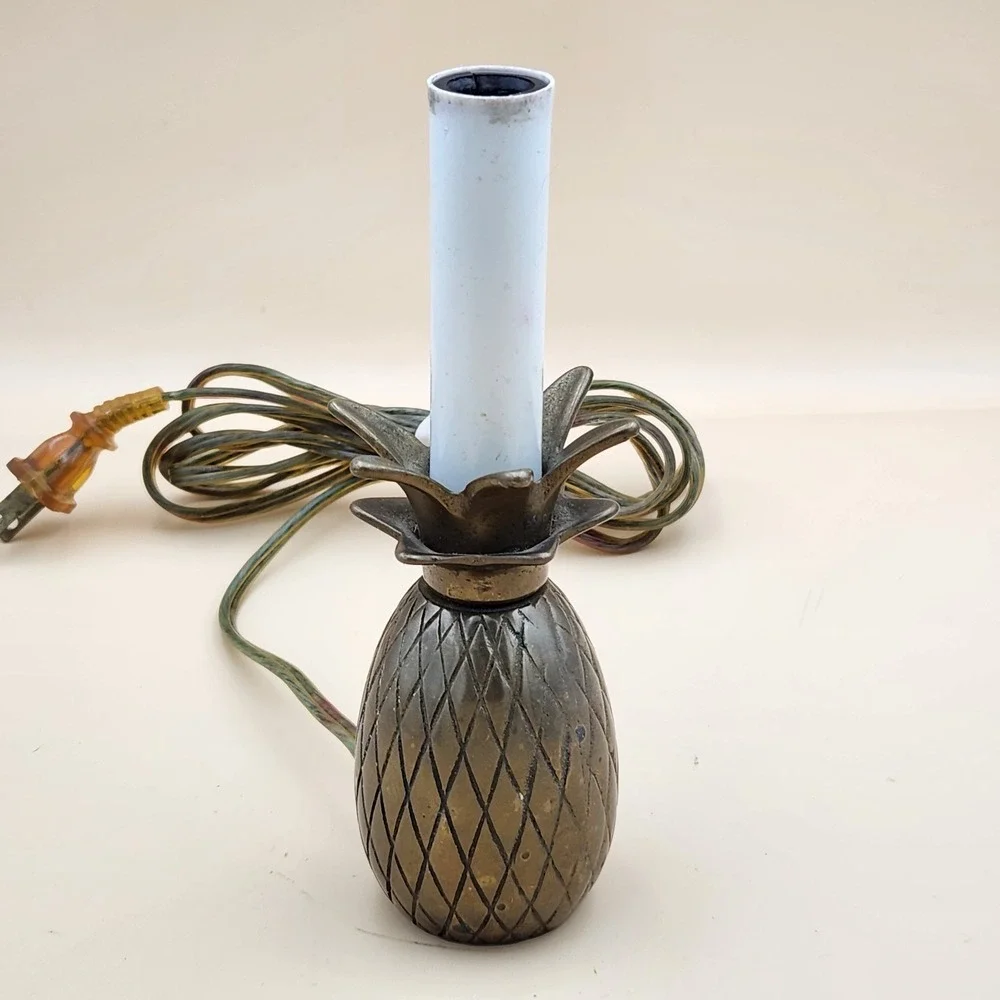 Brass Pineapple VTG Electric Candlestick Lamp Candle Primitive MCM Night Light